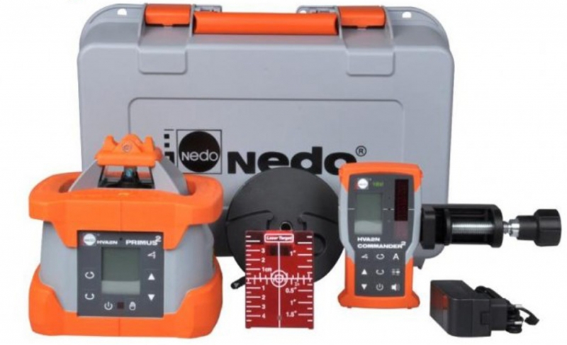 Nedo Primus2 HVA2N Rotationslaserpaket + Lasermottagare + Fjärrkontroll + Batterier +Laddare + Väska