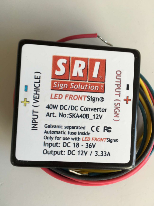 Omvandlare 24V till 12V Led skylt,40W.