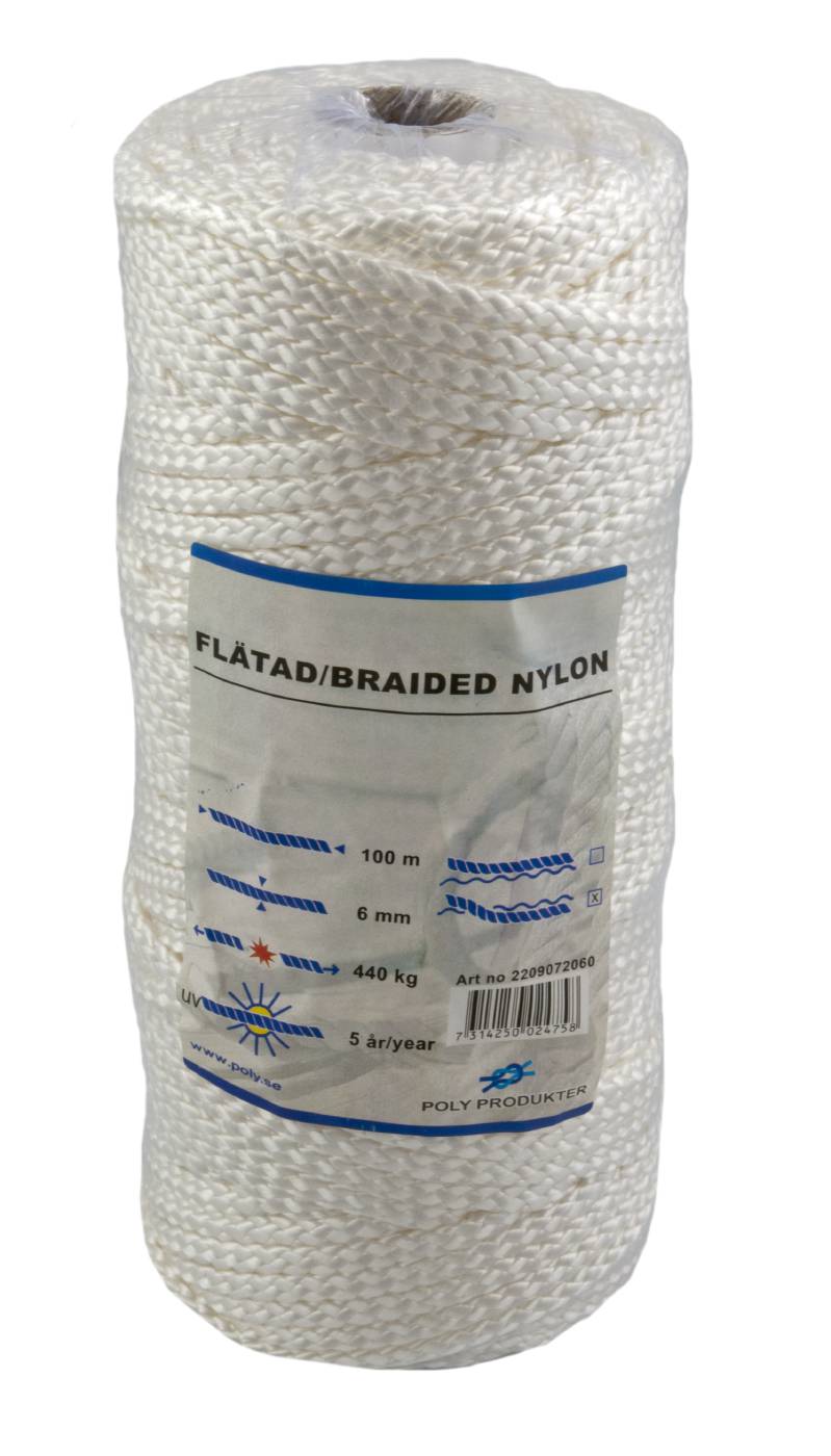 NYLONLINA POLY KRYSSFLÄTAD VIT 6MMX100M