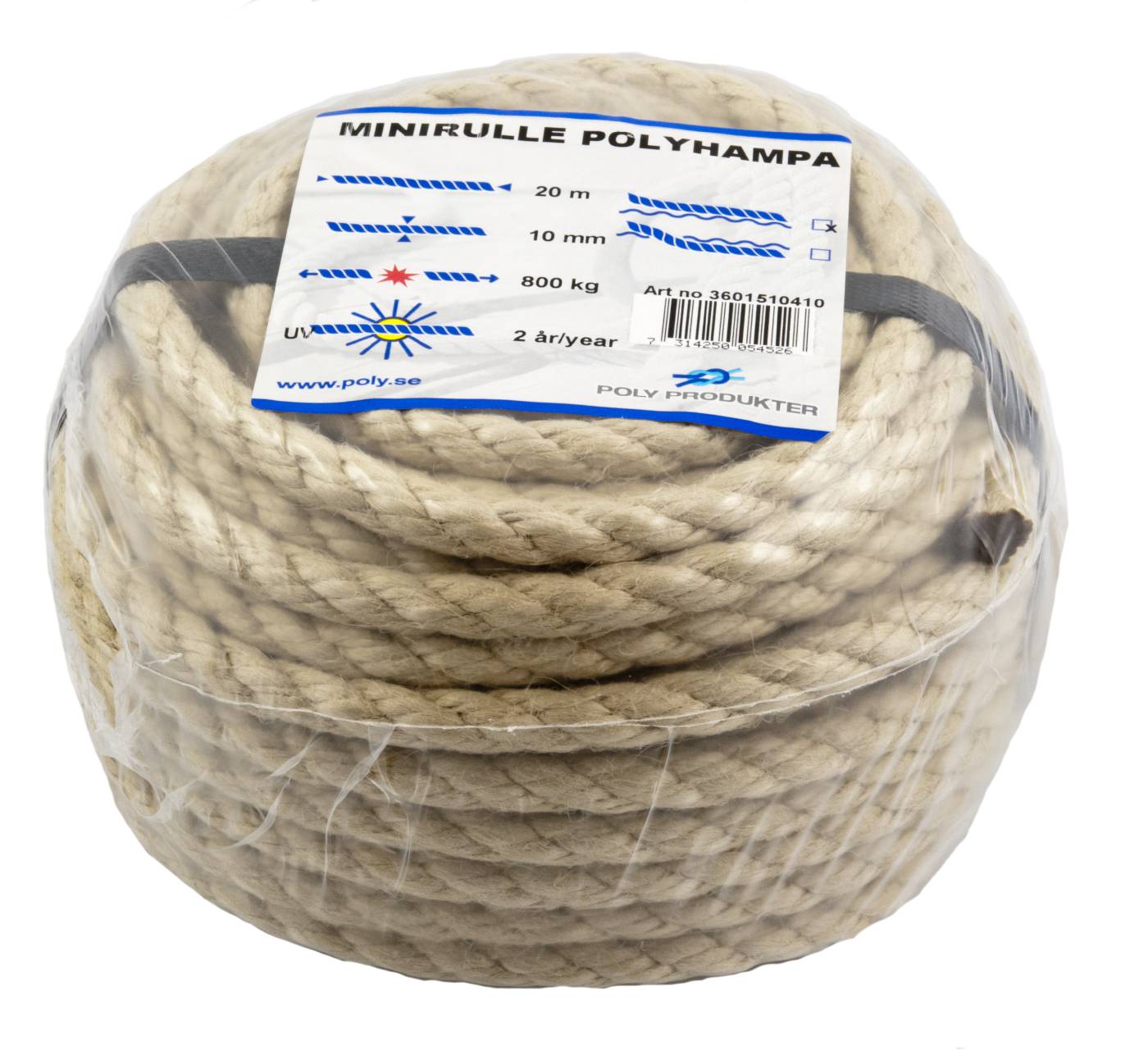 TÅGVIRKE POLY SYNTETHAMPA 3-SLAGET RULLE BEIGE 10MMX20M