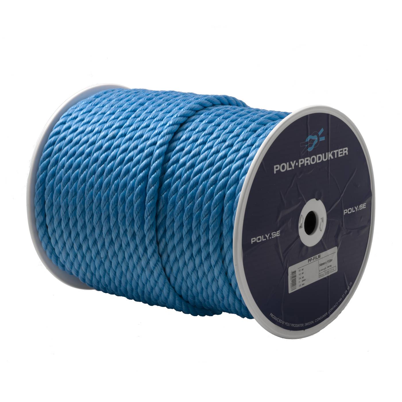 TÅGVIRKE POLY POLYPROPYLEN 3-SLAGET SPOLE BLÅ 14MMX112M