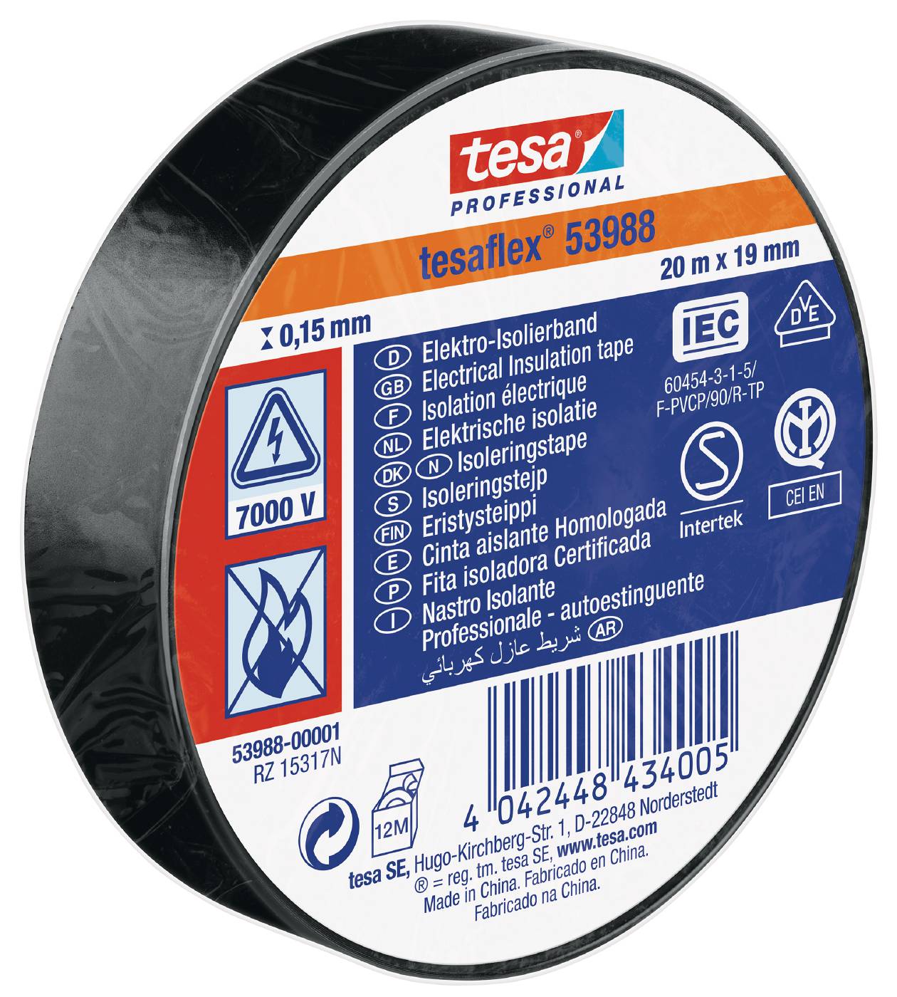 ELTEJP TESAFLEX 53988 TESA SVART S-MÄRKT 19MMX20M - Bild 11
