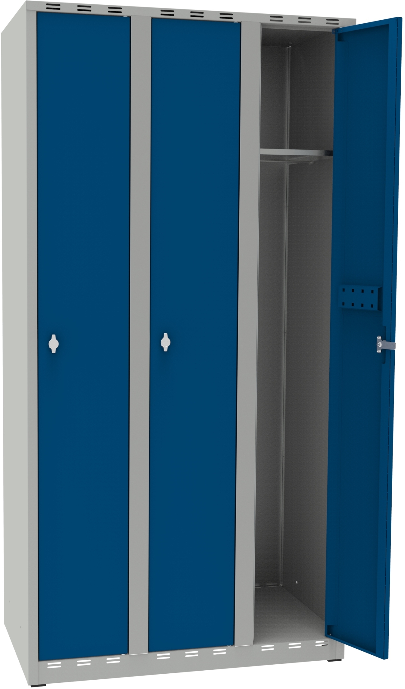 Klädskåp 500 3X300 Ral7035/5005 Cylinderlås H1800xb900xd500mm