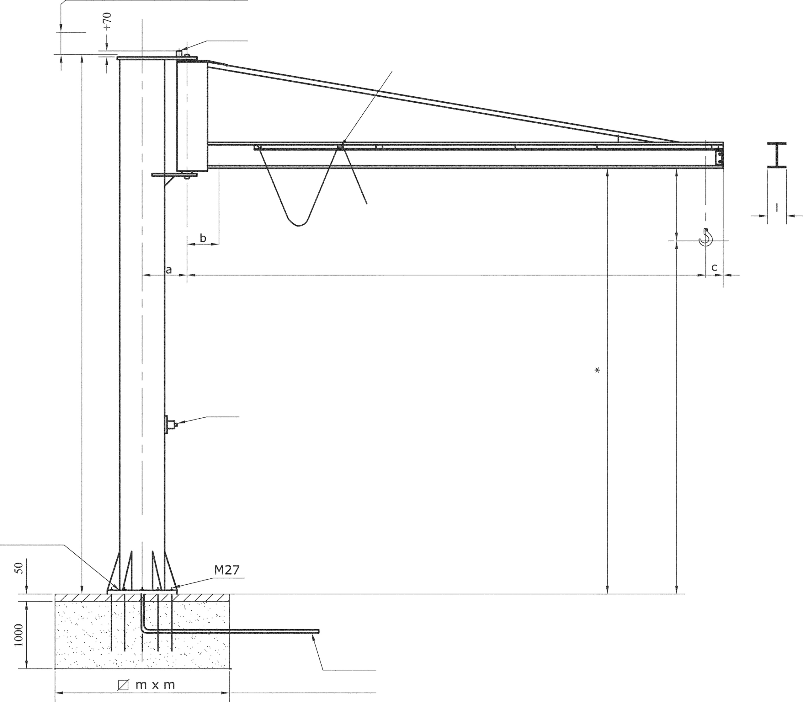 Pelarsvängkran Pft Gigant Överstag 2000Kg Längd 4M Lh 3M - Bild 3