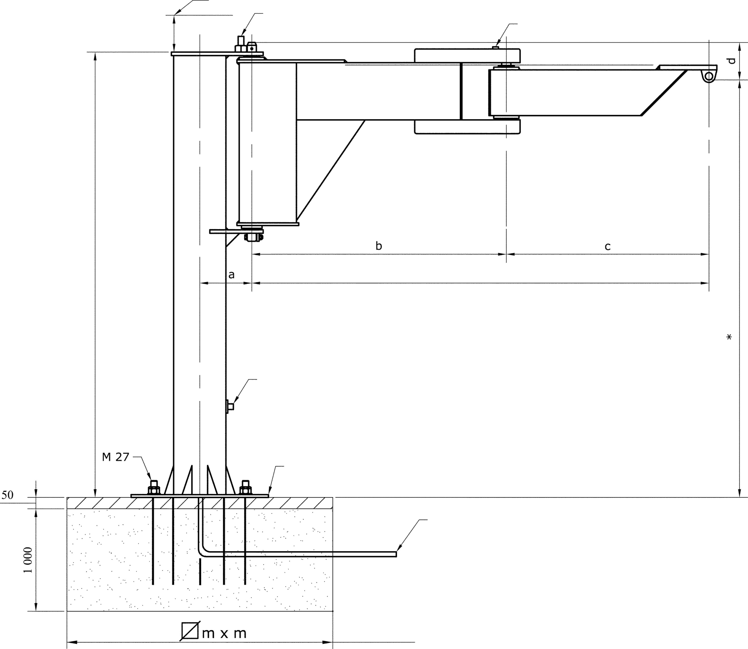Pelarsvängkran Pfa Gigant Vikarm 250Kg Längd 2,5M Lh 3M - Bild 3