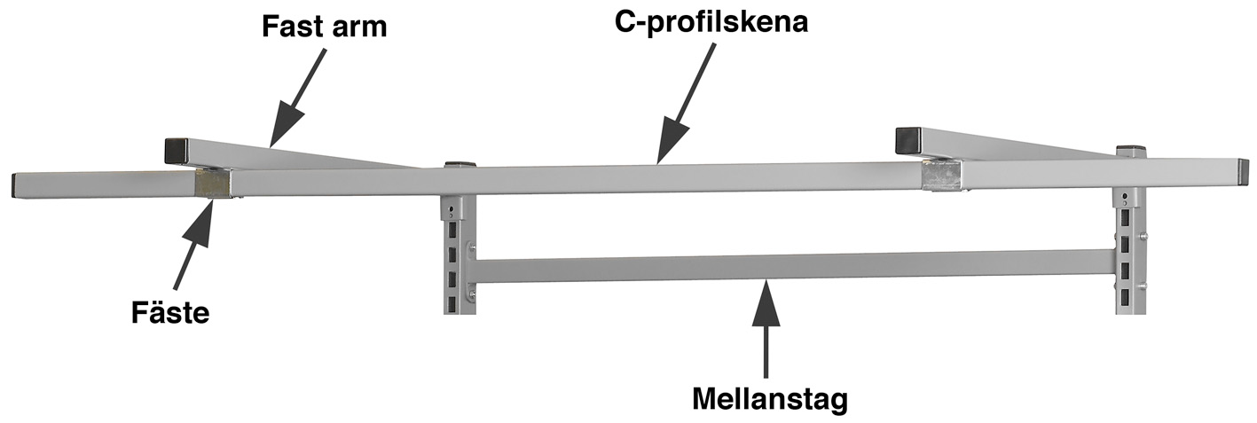 Arm Fast för C-Profil Grå Ral7037 L1000mm