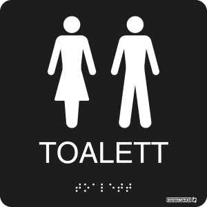 Taktil skylt Toalett dam/herr Svart - Skylt - 150x150 mm