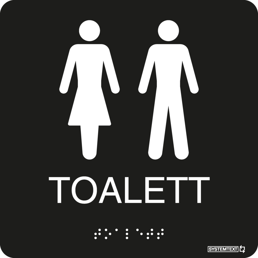 Taktil skylt Toalett dam/herr Svart - Skylt - 150x150 mm