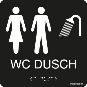 Taktil skylt WC Dusch (herr/dam) Svart - Skylt - 150x150 mm