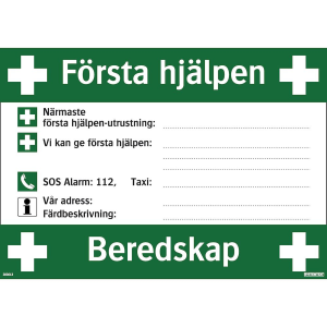 Första hjälpen - Beredskap - Skylt - 297x420 mm