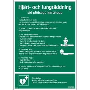 Hjärt- och lungräddning instruktion - Skylt - 297x420 mm
