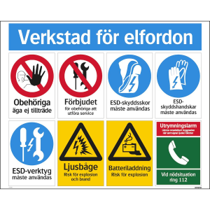 Verkstad för elbilar - Skylt - 780x625 mm