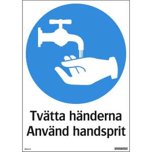 Tvätta händerna Använd handsprit - Skylt - 210x297 mm
