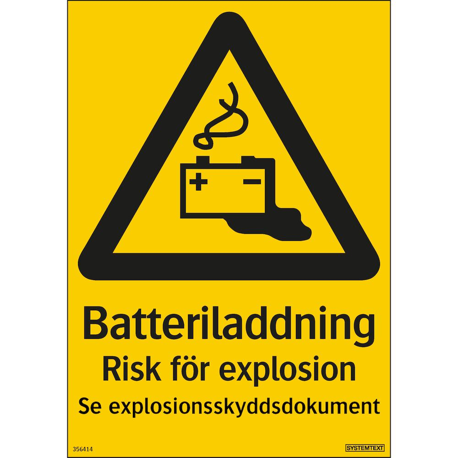 Batteriladdning Risk för explosion Se explosionsskydds… - Skylt - 210x297 mm