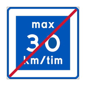 Rekommenderad lägre hastighet max 30 km/tim upphör - E12 - Skylt - 600x600 mm