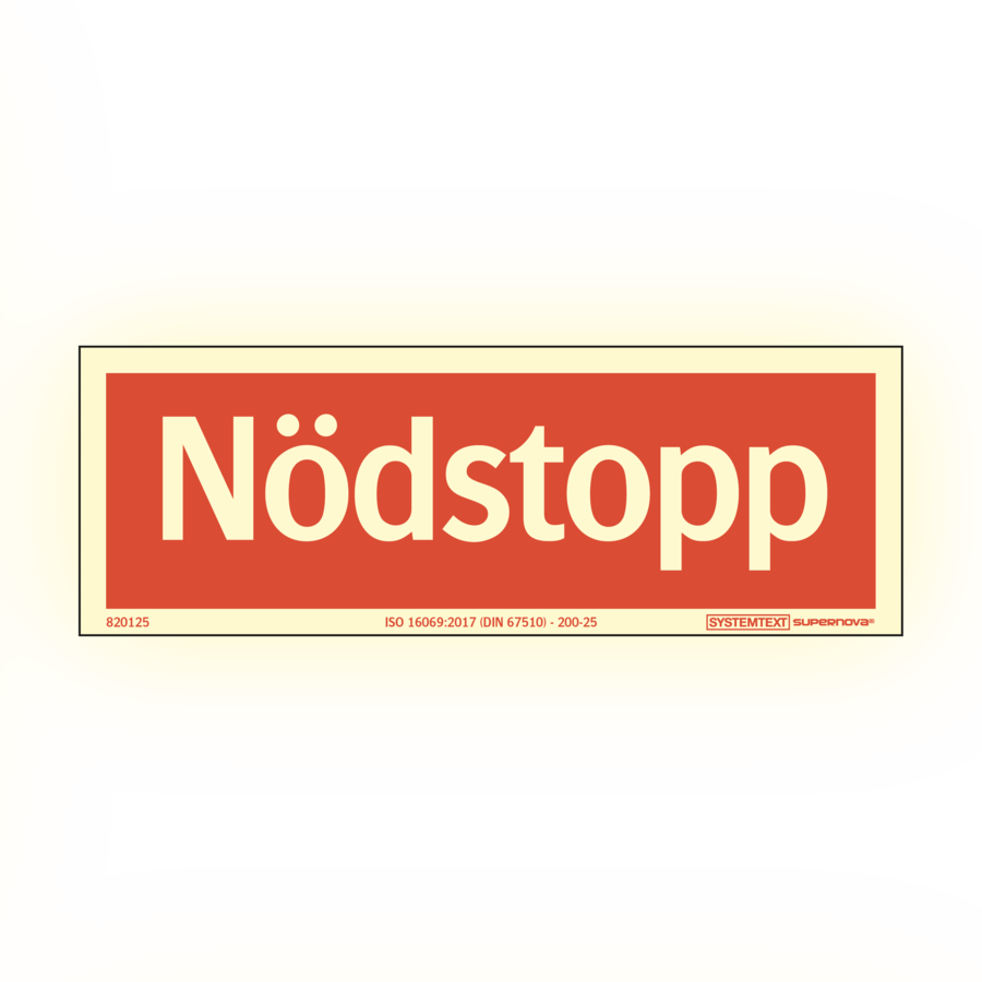 Supernova® Nödstopp röd AFS - Skylt - 210x74 mm